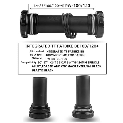 Integrated TT fat bike bottom bracket with spindle for Fat Bike Crankset Hollow Integrated 170mm Arm With 32T 34T 36T 38T 40T 42T Single Chainring 104 BCD Aluminum Alloy For Snow And Beach Bikes Includes Bottom Bracket And 176mm 192mm Shaft Lengths