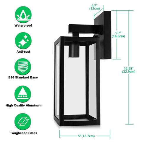 All Weather Outdoor Wall Lantern Built Tough For Rain Or Shine Weather Resistant Rock Solid Waterproof Rust Proof Exterior Sconce Lamp For Front Porch, black metal, 12.95H x 5L inches.