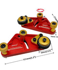 Pro Grade Portable Aluminum Table Saw Roller Feeder Dolly Featuring Smooth Ball Bearings, close-up of parts with measurements