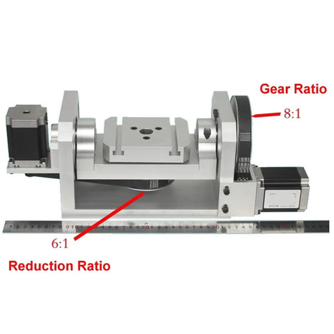 Wicked Smooth 4th Axis 5th A Axis Rotary Table For Cnc Router showcasing gears with 8:1 and 6:1 ratios and T Slot mount.