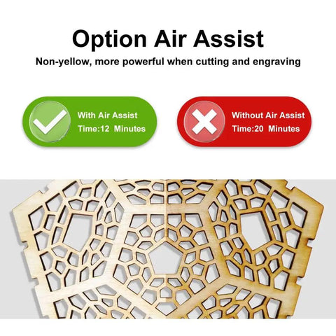 Comparison of engraving times with and without air assist on RAY5 10W Laser Engraver Bundle With Air Assist Kit And 3.5 Inch Touch Screen DIY Ready Cutter