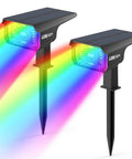 Lit Color Changing RGB Solar And USB Powered Outdoor Landscape Lights With 40 LEDs, Multicolor Pathway Spotlights, two-pack