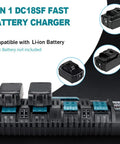 Four Port 18V Battery Charger With Quick Charge And Dual USB Ports For Fast Simultaneous Charging Of Lithium Ion Batteries