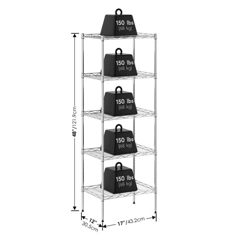 Kickass Heavy Duty Five Tier Metal Storage Shelf Rack In Premium Stainless Steel For Kitchen Garage Office Hella Durable Space Saving Home Organization And Display Rack 17X12X48 Inches
