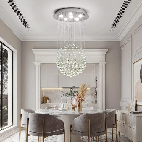 Lit Modern K9 Crystal Raindrop Chandelier Lighting Flush Mount LED Ceiling Light Fixture Pendant Lamp in dining room