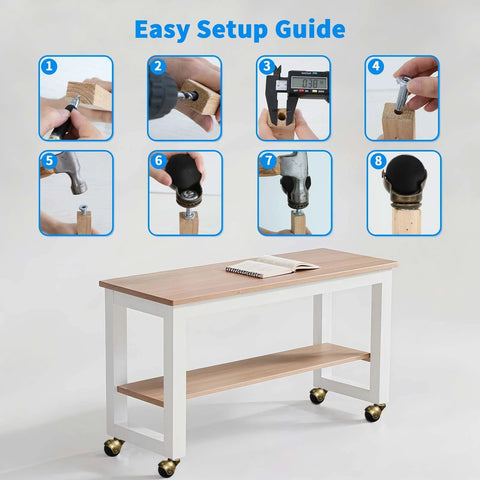 Easy setup guide for Brass Vintage Ball Caster Wheels 2 Inch Heavy Duty TPR Casters on a white table.