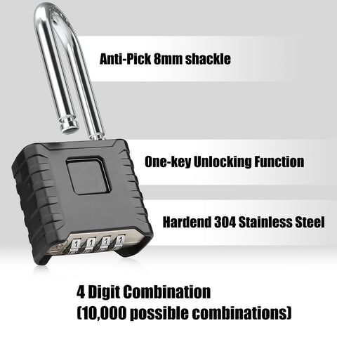 Two Pack Beefy 2.3 Inch Shackle Combination Padlocks With One Touch Unlocking Heavy Duty Outdoor Padlock Hidden Password Design.
