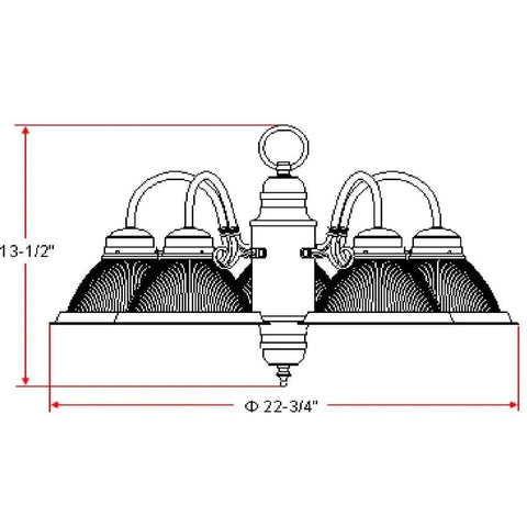 Millbridge Traditional 5-Light Indoor Dimmable Chandelier With Clear Ribbed Glass Shades dimensions 13.5H x 22.75W inch diagram