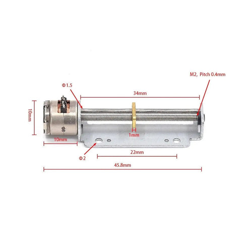 Compact All Metal Micro Linear Stepper Motor With Lead Screw And 32mm Stroke Smooth Operator For Tight DIY Builds And Precision Automation Runs Quiet Without Breaking A Sweat, top view, detailed measurements.