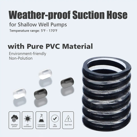 1 Inch ID PVC Suction Hose With Foot Valve Non Return Assembly 13 Foot Length All In One Pump Inlet Kit For Shallow Well Pumps