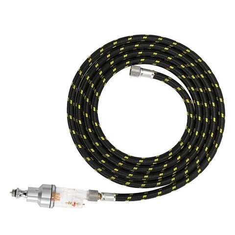 Professional Airbrush Hose With Oil Water Separator Versatile Nylon Tube 5 9 Ft Flexible Extension Connects To Compressors Heavy Duty 1 8 Inch Female Fittings Ensure No Drips For Pros Working On Studio High Perf Spray Results coiled hose with inline moisture trap