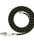 Professional Airbrush Hose With Oil Water Separator Versatile Nylon Tube 5 9 Ft Flexible Extension Connects To Compressors Heavy Duty 1 8 Inch Female Fittings Ensure No Drips For Pros Working On Studio High Perf Spray Results, coiled black nylon hose with moisture trap and metal fittings