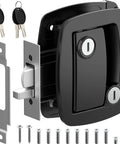RV Door Lock Replacement With Paddle Deadbolt For RV Entry Doors On Travel Trailers, Horse Trailers And Cargo Haulers, 100 Percent Metal Camper Door Latch Handle, Ultra Durable Die Cast Alloy Security shown with keys and screws.