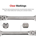 1/4 Inch Flex Head 12-Point Ratcheting Combination Wrench With 180 Degree Flex For Navigating Obstructions In Tight Spaces