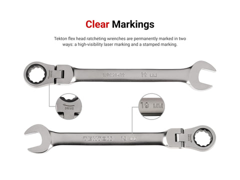 1/4 Inch Flex Head 12-Point Ratcheting Combination Wrench With 180 Degree Flex For Navigating Obstructions In Tight Spaces