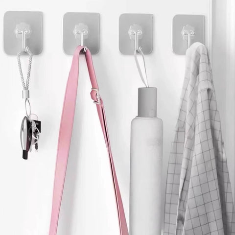 24 Pack Heavy Duty Self Adhesive Hooks Transparent Reusable Waterproof Wall Hangers for kitchen towels, coats, and shower doors