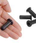 Four Pack Flanged Sleeve Bearings Nylon Bushings For Shaft 6mm Bore 10mm OD 28.5mm Length Self Lubricating Black With Good Load Capacity Wear Resistant No Oil Needed Ideal For RC Cars Drones And Small Machinery shown in hand for scale