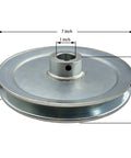 AB700-1 Beefy Single Groove V Belt Pulley 7 Inch OD 1 Inch Bore Motor Pulley, zinc plated 1020 steel, side view with measurements