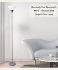 Mary Torchiere Floor Lamp With Opal White Cone Shade For A Warm Cozy Vibe And Glare Free Light Slim Silver Standing Light in living room