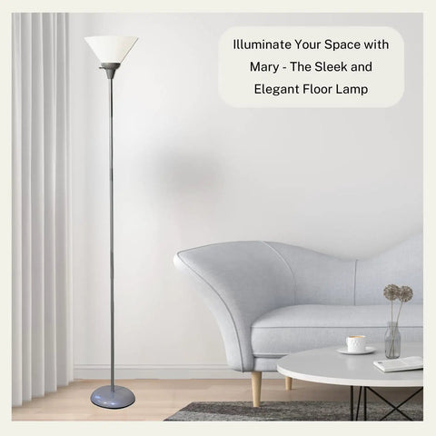 Mary Torchiere Floor Lamp With Opal White Cone Shade For A Warm Cozy Vibe And Glare Free Light Slim Silver Standing Light in living room