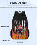 Kid Friendly Flame Red White Tractor Themed Backpack Set With Insulated Lunch Bag Water Bottle Holder And Pencil Case Durable Farm Style School Ready For Field Trips And Rural Gifts showing backpack with tractor design and flame details.