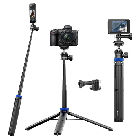 62 Inch Extendable Selfie Stick Tripod For GoPro And Osmo Pocket 3 With 360 Degree Ball Head in tripod and handheld positions
