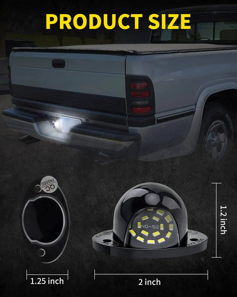 Bright LED License Plate Lights For Dodge Ram Pickup 1994-2001 1500 2500 3500 with size dimensions illustrated
