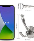 Heavy Duty Towel And Coat Hooks Two Pack In Brushed Nickel Wall Mounted Bathroom Hooks size comparison with smartphone and screw