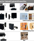 Diagram showing installation of RFID Cabinet Lock Set Two Pack Hidden DIY USB Cable Locks for Wooden Cabinets Drawers Cupboards and Lockers.