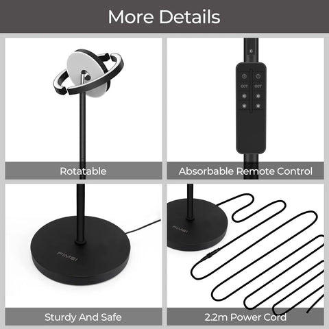 Led Floor Lamp With Rotatable Saturn Ring Design Stepless Dimming From 3000K To 6000K Touch And Remote Control, showcasing base and remote.