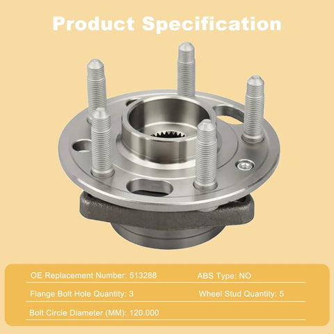 Front view of Pair Of Front Or Rear Wheel Hub And Bearing Assemblies 513288 For Chevrolet Malibu Impala Equinox Buick Regal Lacrosse Cadillac CTS XTS GMC Terrain Saab 9-5 Direct Replacement OEM Grade Fitment Durable Performance For 2011-2020 Models