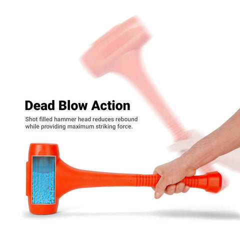 Orange 20 Inch Dead Blow Hammer 6 Lbs Non Marring PU Tool With Steel Shot Core, Shock Absorbent, Minimal Rebound, Round Grip For Woodworking, Metalworking, Auto Repair