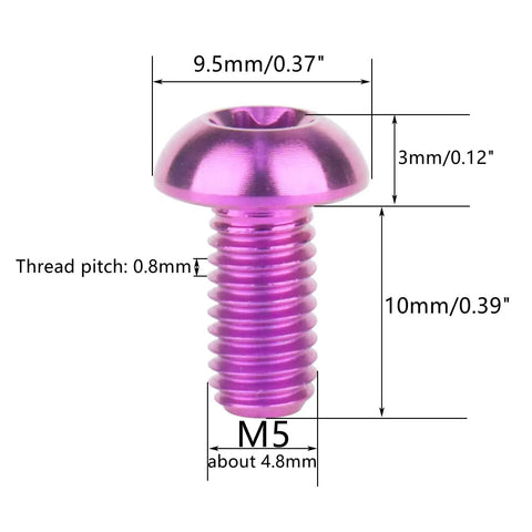 12 Pack Titanium Bolts For Bicycle Disc Brake Rotors T25 Torx M5x10mm Purple, Lightweight And Corrosion Resistant Fasteners For Road And Mountain Bikes