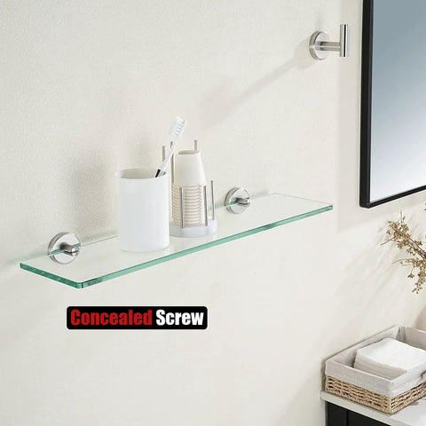 Glass Shower Shelf With 8mm Tempered Glass 20 By 5 Inches 304 Stainless Steel Brushed Finish Wall Mount Organizer For Bathroom Rust Resistant Keeps Your Shower Stuff Neatly Secured, featuring concealed screws.