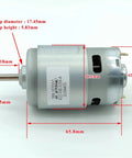 Straight Up Heavy Duty 42Mm Dc Motor Featuring Twin Ball Bearings For Blazing High Speed Performance with dimensions shown.