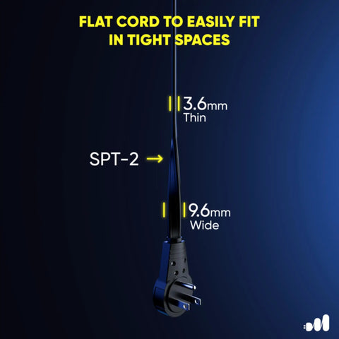 360 Degree Rotating Flat Plug Extension Cord With Three Outlets, 16 AWG Grounded Power Wire, 3 Ft Black Cable, UL Listed