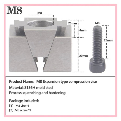 M8 Expansion compression vise made of S136H mold steel for precise machining and secure fixture support.