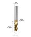 Carbide end mill bit, 4-flute, titanium-coated, 8 mm shank, 5/16 in cutter for wood and aluminum