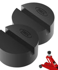Front view of DEDC 2-pack universal jack stand pad adapters, black circular pinch-weld protectors