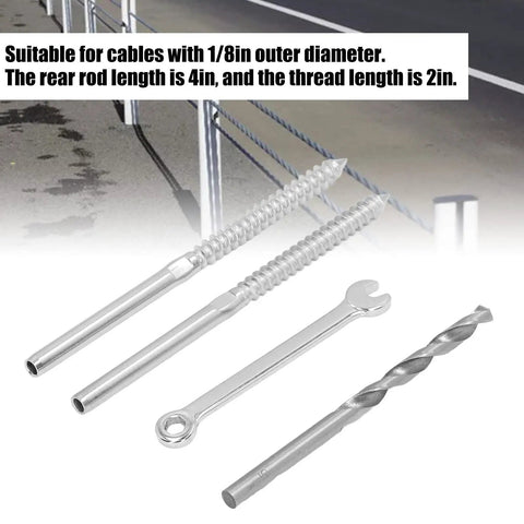 Swage Lag Screw Cable Railing Hardware Kit 316 Stainless Steel Left Right Thread with wrench and drill bit