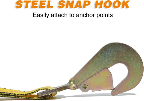 Steel snap hook of Heavy Duty Car Tie Down Straps Kit With Snap Hooks, 4 Pack, 2 Inch Wide By 114 Inch Long, Break Strength 10,000 Lbs