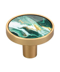 Four Piece Round Drawer Knobs And Cabinet Hardware Featuring Green And Gold Swirl Marbled Finish With Included Mounting Screws For Kitchen Cupboards And Dressers No Hassle Install Sweet Style Upgrade, 30mm gold knob with green marble top.