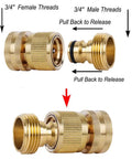 Solid Brass Garden Hose Quick Connectors Three Quarter Inch, Leak Proof Water Hose Fittings, Male And Female Hose Adapter