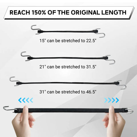 31 Inch Rubber Tarp Straps With 150 Percent Max Stretch 100 Percent EPDM Bungee Cords With Metal Crimped S Hooks