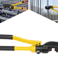 Heavy Duty Hydraulic Rebar Pliers, Portable Bolt Cutters With Box, handheld rebar cutter shown in use on construction site.