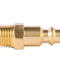Side view of Brass 1/4 Inch NPT Male Air Hose Quick Connect Adapter Kit with Industrial M Style Couplers and Plugs.