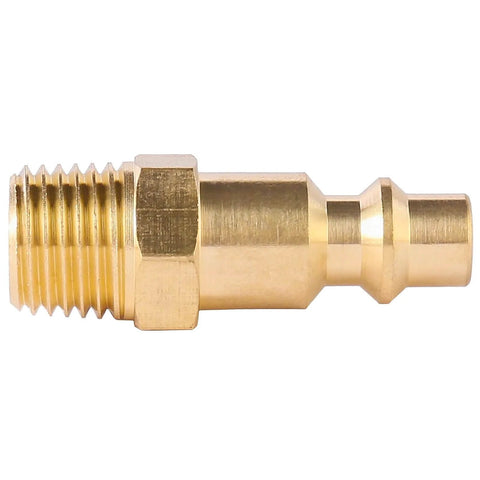 Side view of Brass 1/4 Inch NPT Male Air Hose Quick Connect Adapter Kit with Industrial M Style Couplers and Plugs.