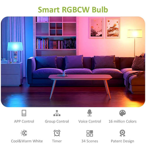 Smart WiFi RGB CW LED Bulbs 13W 1300LM 3 Pack Works With Alexa And Google Assistant 2700K To 6500K Dimmable Multicolor A19 E26