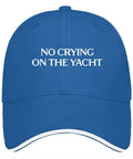 Blue Golf Hat For Daughter Adjustable Cap With Cool Style And All Day Comfort Breathable Fit For Outdoor Fun Sun Safe Protection Commutes And Everyday Errands Easy To Wear Flexible Strap For A Snug Modern Look showing front view with 'No Crying on the Yacht' text.