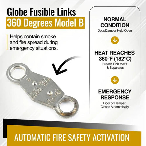 Heavy Duty 360 Degree Fusible Link For Fire Doors And Dampers Holds Back 3 To 20 Pounds With Stainless Steel Snap Hooks, close-up view.